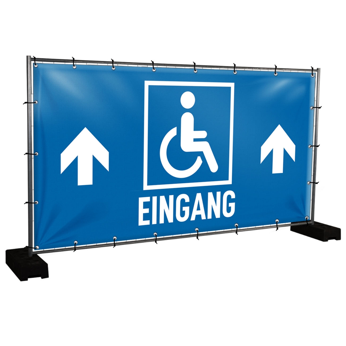 Bauzaunbanner Rollstuhlfahrer Eingang - 340 x 173 cm