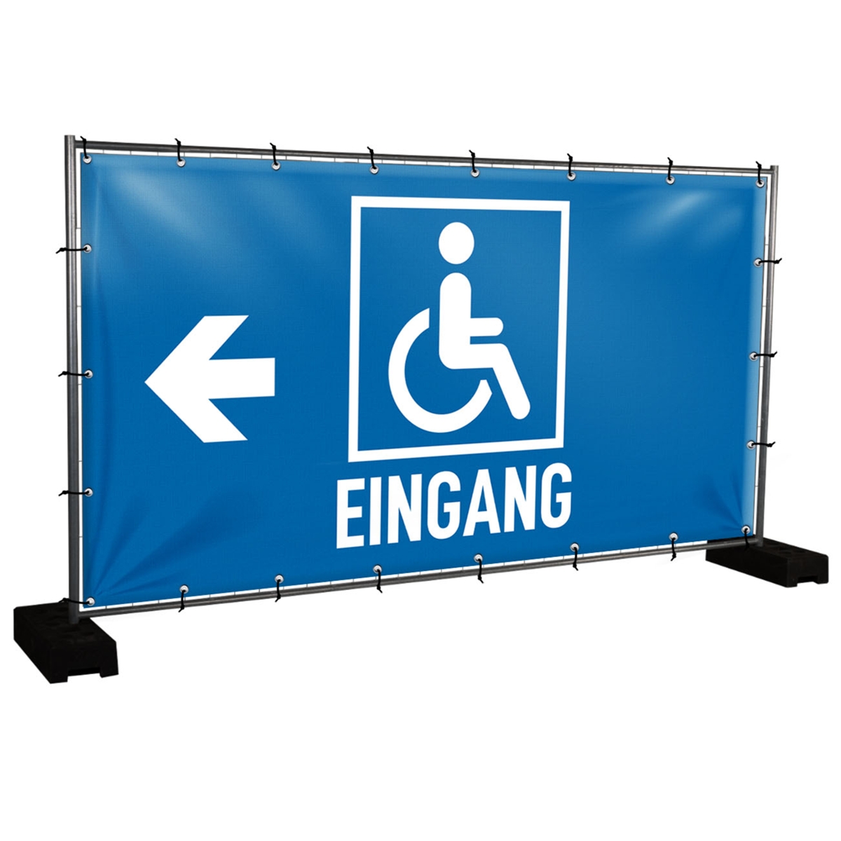 Bauzaunbanner Rollstuhlfahrer Eingang - 340 x 173 cm