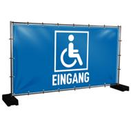 Bauzaunbanner Rollstuhlfahrer Eingang - 340 x 173 cm